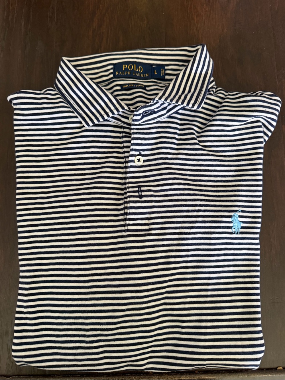 Polo by Ralph Lauren Navy & White Striped Polo with Light Blue Pony